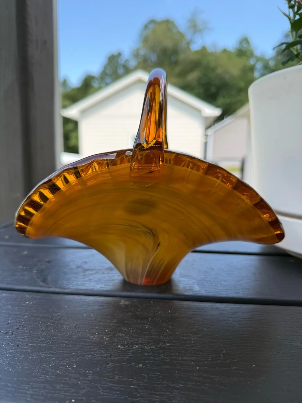 Amber Italian Glass Fan-Shaped Decorative Accent - Versatile Home Accent
